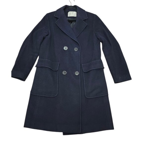 FLEURETTE DOUBLE BREASTED WOOL /Cashmere A-LINE MIDNIGHT LONG JACKET COAT sz 8 - Picture 2 of 16